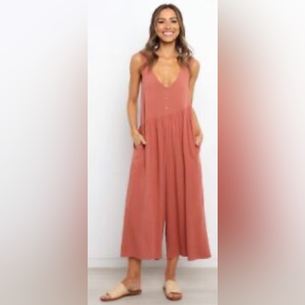 NWT Petal + Pup Carson Sleeveless Wide Leg Cropped Jumpsuit in Rust